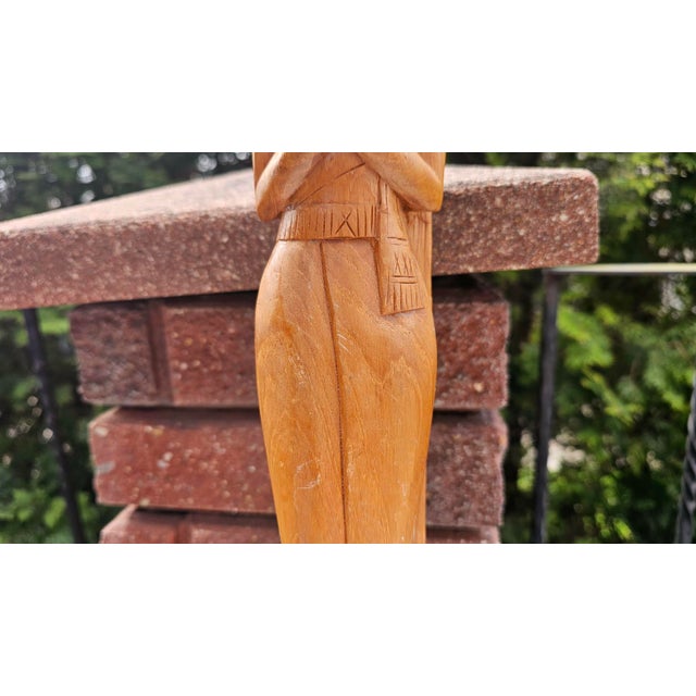 Wood Vintage Wooden Carved Thai Woman Wai, 1970s For Sale - Image 7 of 13