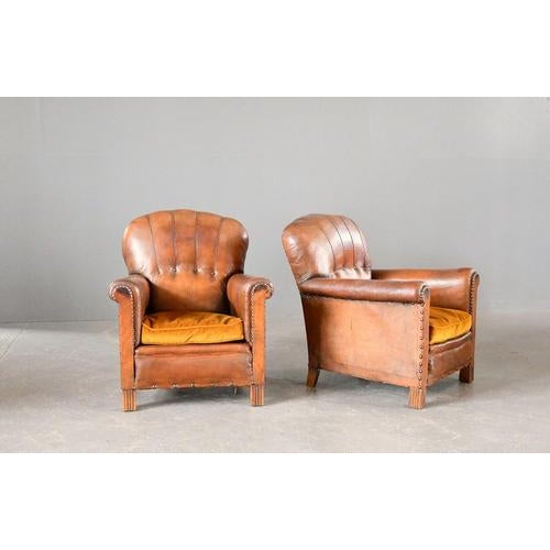 Art Deco French Leather Armchairs 1920s, Set of 2 For Sale - Image 15 of 17