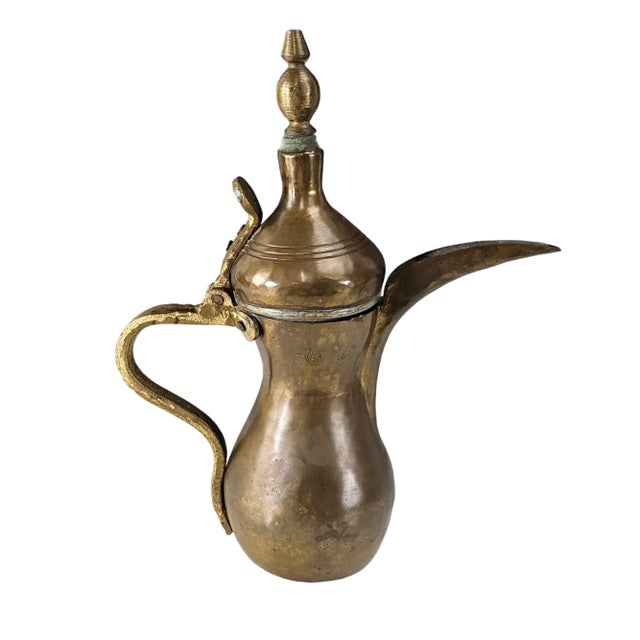 Antique 19th C Saudi Bedouin Dallah – 11” Chased Brass, Tin Lined, Signed Ali For Sale - Image 13 of 13