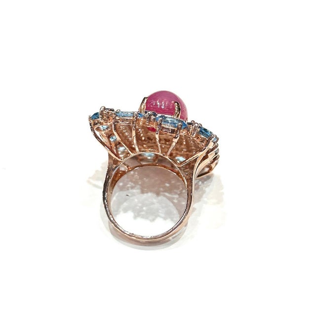 Art Deco Bochic “Capri” Vintage Ruby & Diamond & Blue Topaz Ring Set In 18K Gold & Silver For Sale - Image 3 of 15