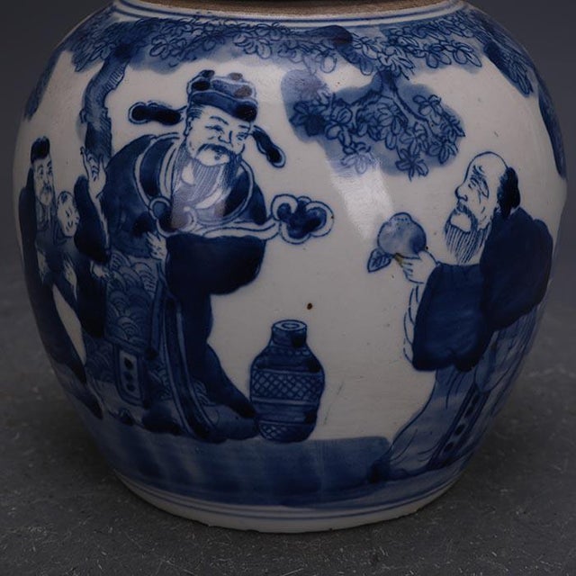 Chinese Vintage Chinese Blue and White Porcelain Ginger Jar With Figural Scene For Sale - Image 3 of 5