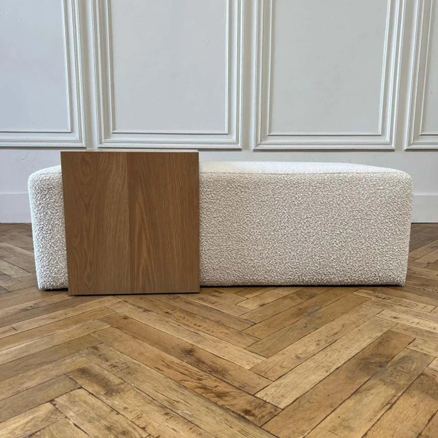 Custom Boucle Cube Ottoman With White Oak Waterfall Table For Sale In Los Angeles - Image 6 of 12