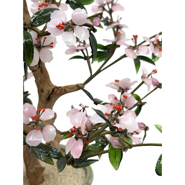 Vintage 1970s Pink Glass Bonsai Tree Statue With Celadon Potted Base For Sale - Image 4 of 12