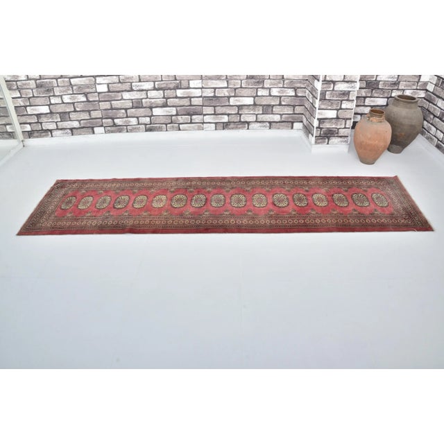 1960s Ruby Red Color Morocco Decor Handmade Anatolian Runner Rug For Sale - Image 11 of 11