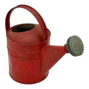 Small 6 Quart Size Vintage American Steel & Brass Garden Sprinkler Watering Can With Great Red Paint