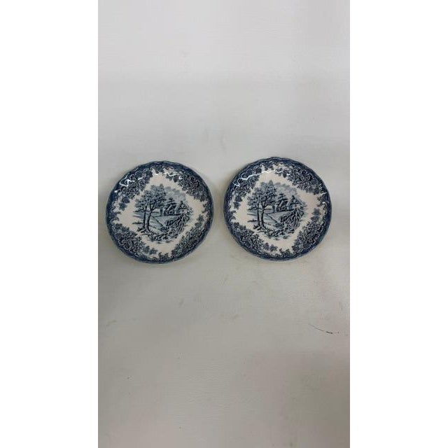 Late 20th Century Churchill the Brook Blue White Dessert Plates Saucers 2pc Fine China Pair 4803b For Sale - Image 14 of 14