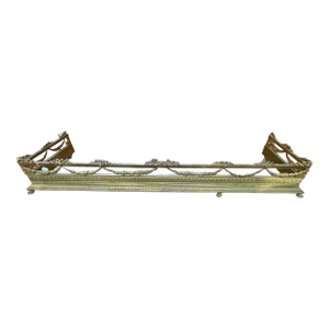 Late 19th Century French Solid Brass Fireplace Fender With Ornate Floral Design