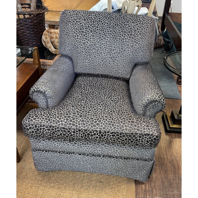 Pair of Classic Club Chairs – Newly Upholstered in Graphite Textured Fabric For Sale - Image 10 of 11