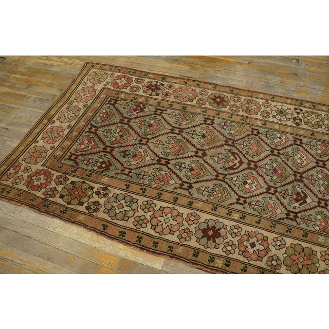 1900s Green Asparagus Diamond Antique Caucasian Karabagh Rug 3'6" X 7'2" Handknotted Wool Carpet For Sale - Image 9 of 9