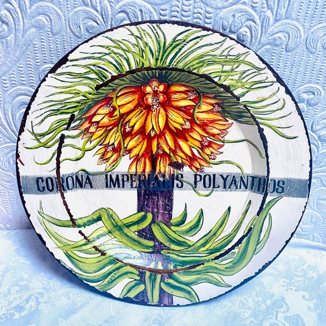 Wood 1970s Vintage Hand Painted Polyanthus Floral Botanical Wood Platter For Sale - Image 7 of 7