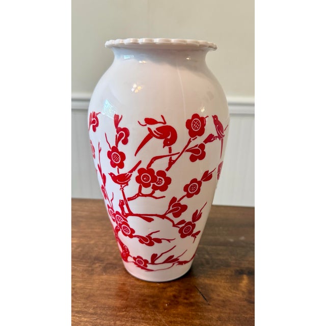 1940s ‘ Birds and Cherry’ Blossom Milk Glass Vase For Sale - Image 10 of 11