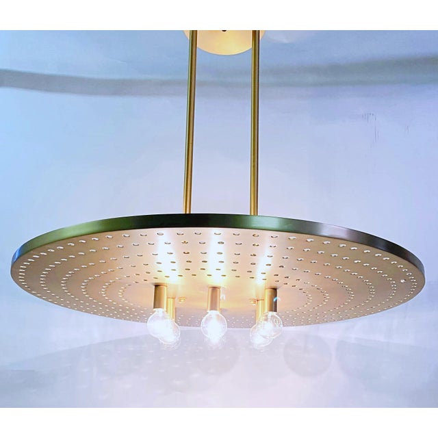 Satin Brass Chandelier With Glass Rods by LMD Custom Lighting For Sale In New York - Image 6 of 13