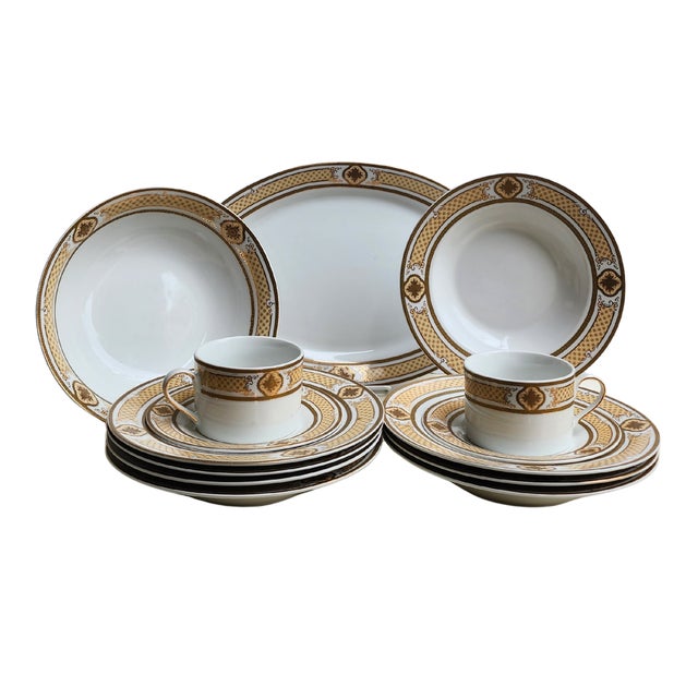 Royal Scotland Gold Lattice & Medallion China Serving Set – Versace Style – 14 Pieces – 1980s For Sale In Baton Rouge - Image 6 of 18