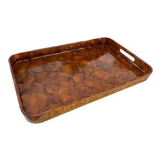 Mid Century Hand Painted Faux Burl Wood Serving Tray For Sale