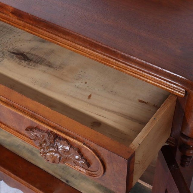 Wood Antique Victorian Carved Walnut & Burl Washstand With Towel Racks C1890 For Sale - Image 7 of 10