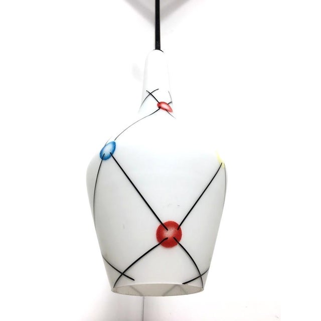 1960s Vintage Opaline Glass Pendant Lamp, Italy, 1960s For Sale - Image 5 of 7