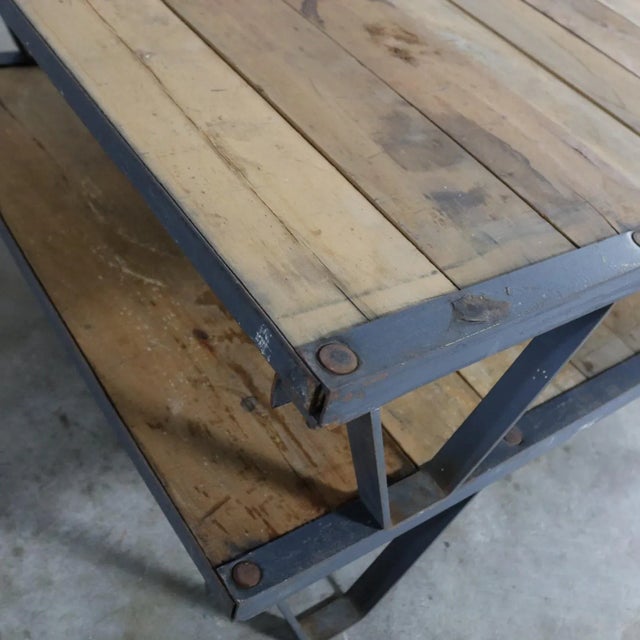 Vintage American Industrial 2 Pallet Coffee Table Oak and Steel Three by Five Feet For Sale - Image 9 of 11