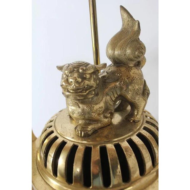 1960s Foo Dog Cast Brass Lamp & Incense Burner For Sale - Image 5 of 6