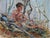 Bequeathing of the Terroir by Jaclyn Alderete | Oil on board Girl interacting with a figure in nature. For Sale