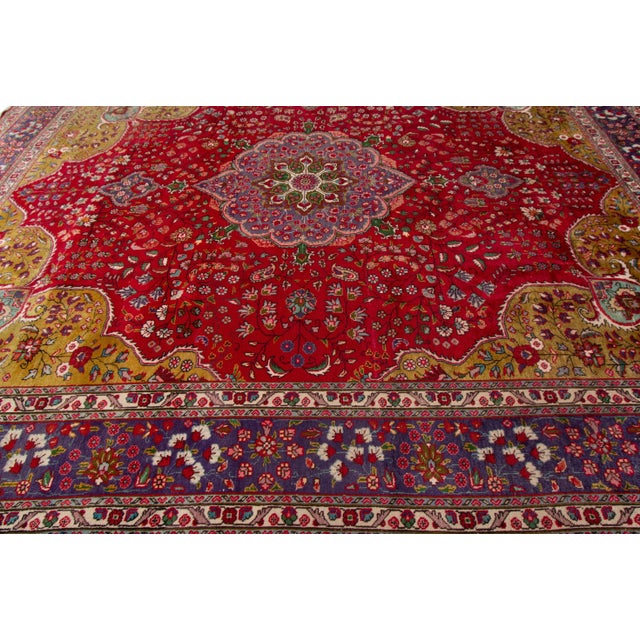 1920s Medallion Handmade Antique Persian Tabriz Wool Rug With Red Field For Sale - Image 4 of 7