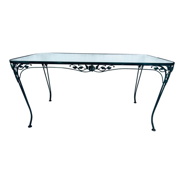 Vintage Chantilly Rose Wrought Iron Patio Table by Russell Woodard, Attributed For Sale
