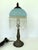 Metal 1940s Art Nouveau Boudoir Lamp With Blue Satin Glass Shade & Beaded Fringe 15-1/2” For Sale - Image 7 of 7