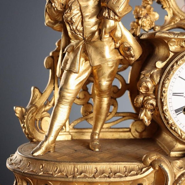 Antique Clock with Gilded Antimony Wooden Base, 1800s For Sale - Image 6 of 13