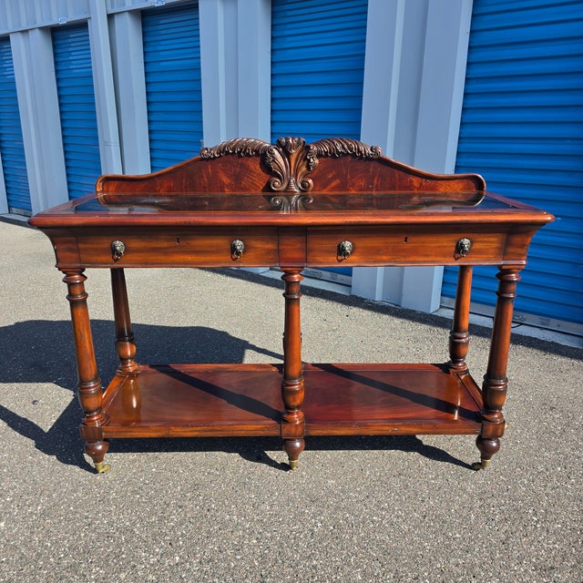 Thomasville Ernest Hemingway 70" Console Table Granite Mosaic Top Lion Hardware For Sale - Image 9 of 11