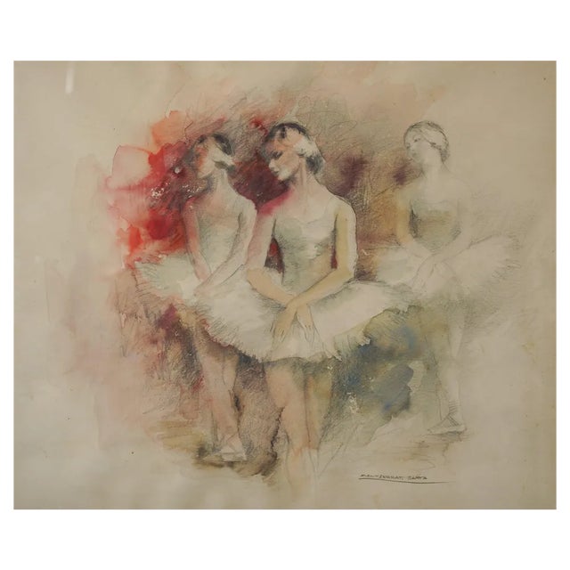 Montserrat Barta, Three Ballerinas, 20th Century, Watercolor For Sale