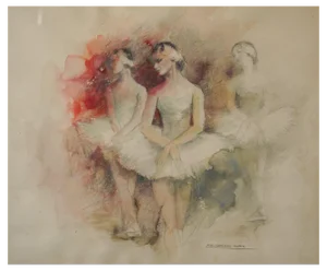 Montserrat Barta, Three Ballerinas, 20th Century, Watercolor