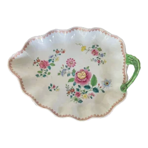 Antique 18th Century Chinese Export Porcelain Tobacco Leaf Platter Dish in Famille Rose Palette