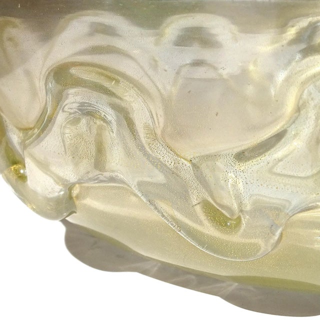 Mid 20th Century Vintage Murano Seguso Vetri d'Arte Flavio Poli Gold Flecks Iridescent Italian Art Glass Wave Design Bowl For Sale - Image 5 of 12