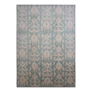 Hand Knotted Borderless Ikat Style Wool Rug 9'3" X 12'0" For Sale