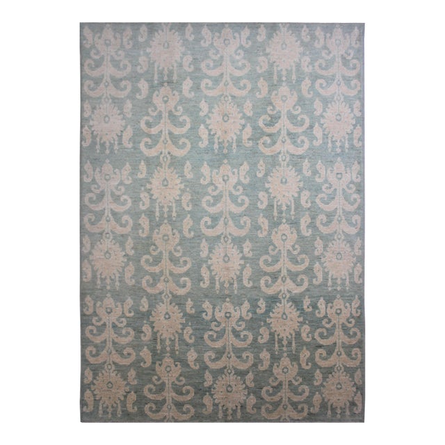 Hand Knotted Borderless Ikat Style Wool Rug 9'3" X 12'0" For Sale