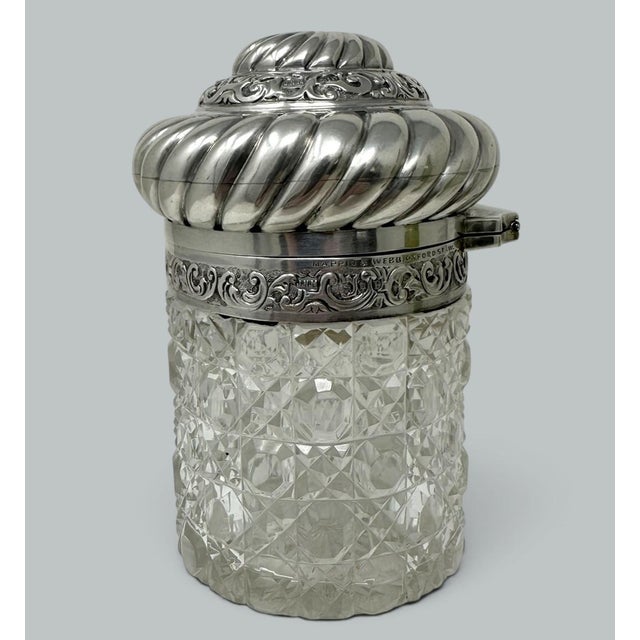 Silver Antique Sterling Silver Jar Centerpiece Mappin Webb Hand Cut Led Crystal Glass For Sale - Image 8 of 9