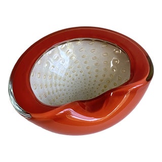 Mid 20th Century Alfredo Barbini Murano Attributed Persimmon and Avventura Italian Art Glass Bowl For Sale