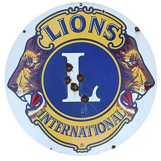 Large 1950s Lions Club Enameled Porcelain Sign For Sale