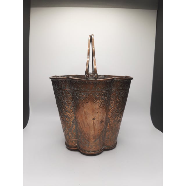 19th C Repousse Copper Nepal Scallop Bucket For Sale - Image 9 of 15