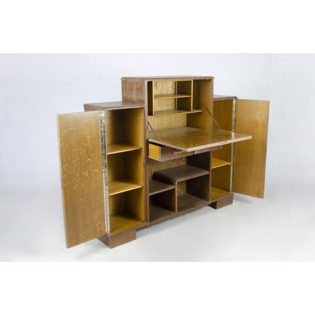 Wood 1930s Art Déco Veneered Wood Secretary Cabinet With Multiple Compartments in Jacques Adnet Style, France For Sale - Image 7 of 9