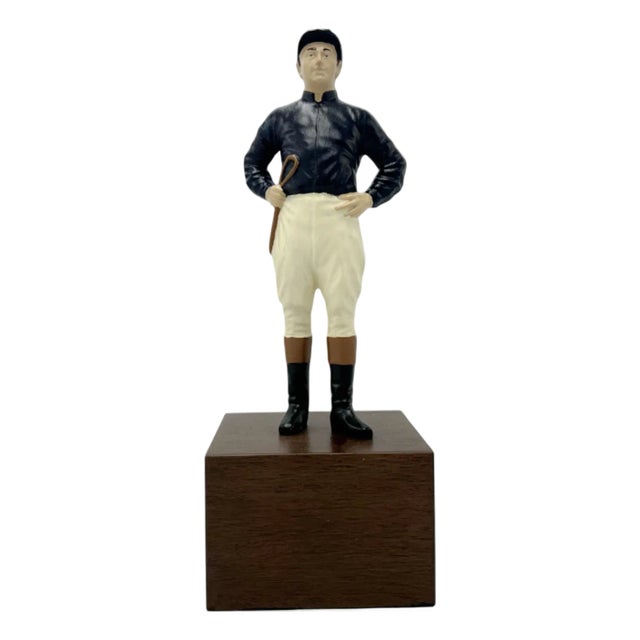 Vintage Equestrian Navy Blue Jockey Bookend Statue 13"h For Sale