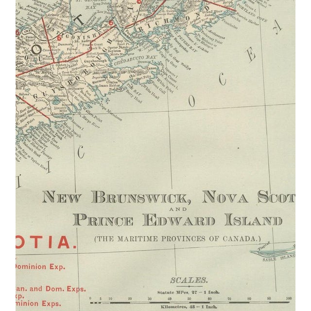 Antique Maritimes Map, New Brunswick, Nova Scotia and Prince Edward Island, 1899 For Sale - Image 3 of 12