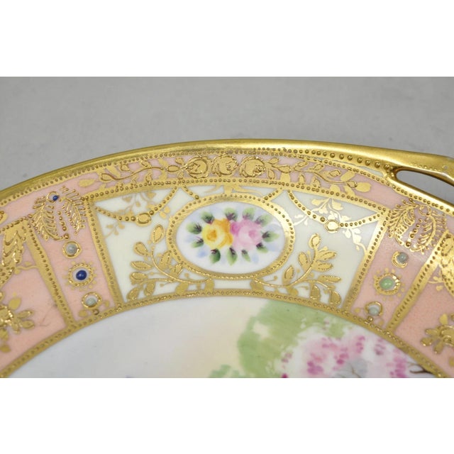Antique Nippon Hand Painted Porcelain Gold Gilt Swan & Lake Scene Cabinet Plate For Sale - Image 12 of 15