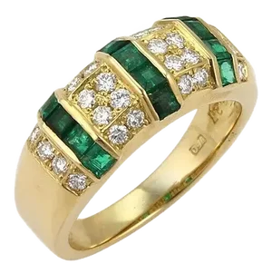Queen Emerald & Diamond 18k Yellow Gold Band Ring - Size 5