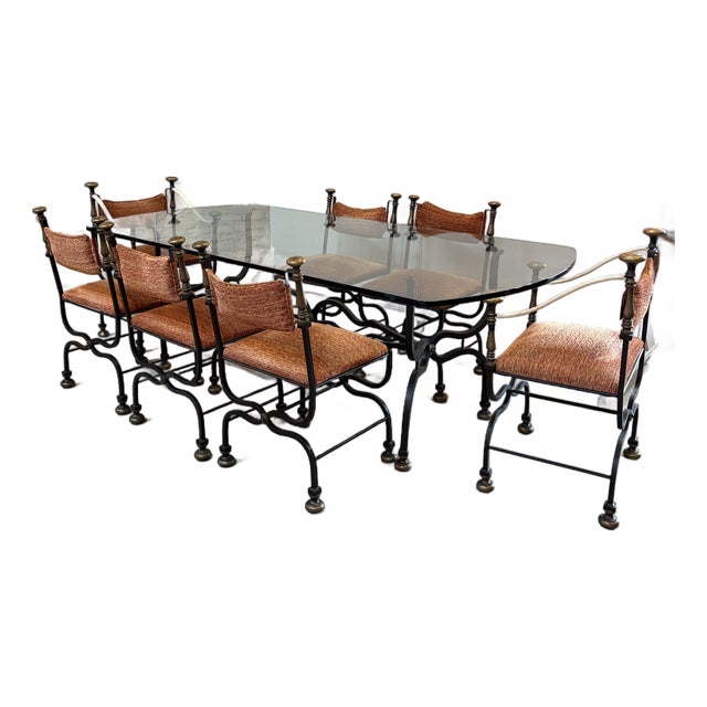 Mid-Century Italian Savonarola Wrought Iron Dining Set - Table and Set of 8 Chairs For Sale