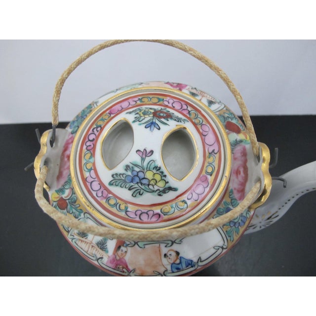 Chinese Famille Rose Medallion Bird Butterfly & Figural Porcelain Teapot For Sale - Image 12 of 17