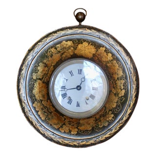 Large French Charles X Painted and Gilded Tole Clock For Sale