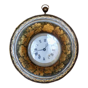 Large French Charles X Painted and Gilded Tole Clock