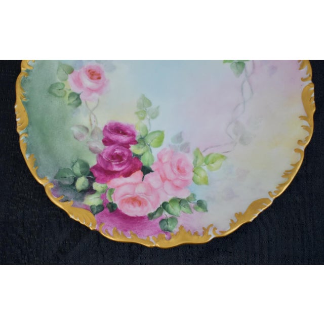 1920s Antique T and v Limoges French Porcelain Cabinet Plate Hand Painted Roses Gold Rim For Sale - Image 5 of 15