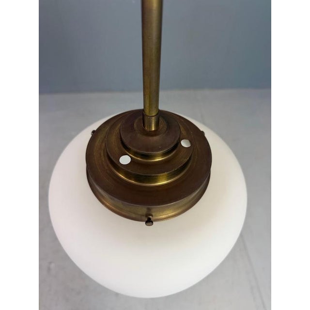 Bauhaus Cone-Shaped Pendant Light in Opal Glass and Nickel from Gispen, Netherlands, 1930s For Sale - Image 3 of 12