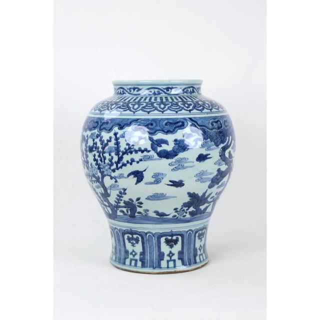 Blue 19th Century Ching Dynasty Blue and White Temple Vase For Sale - Image 8 of 8